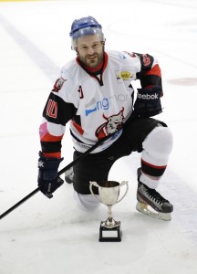 Player Coach Barry Carnegie with the SNL Play-Off Trophy